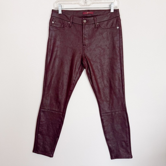 Women 7 For All Mankind 29" Soft Burgundy leather look Skinny Grunge Rock Pants - Picture 5 of 16